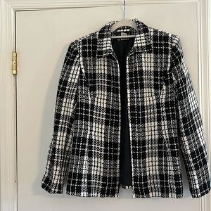 Sag Harbor mid length black/white woven zip up jacket size 10